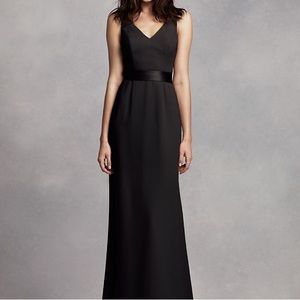 David’s Bridal Long V Neck Crepe Gown w/ Open Back